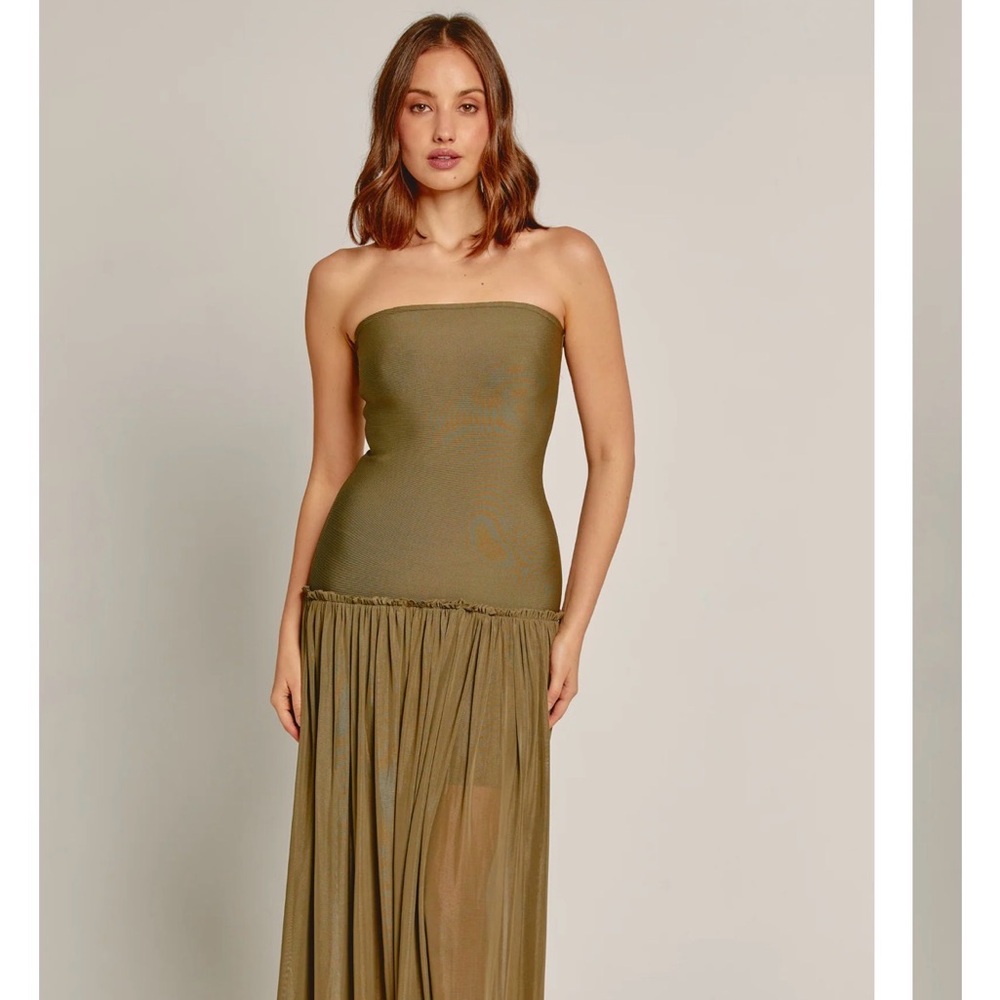 Rare London Olive Green Strapless Maxi Dress